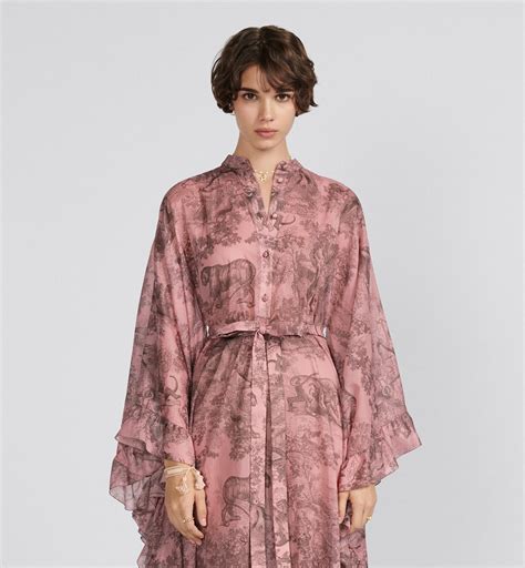 Dioriviera Ruffled Caftan Pink and Gray Cotton Muslin with Toile 